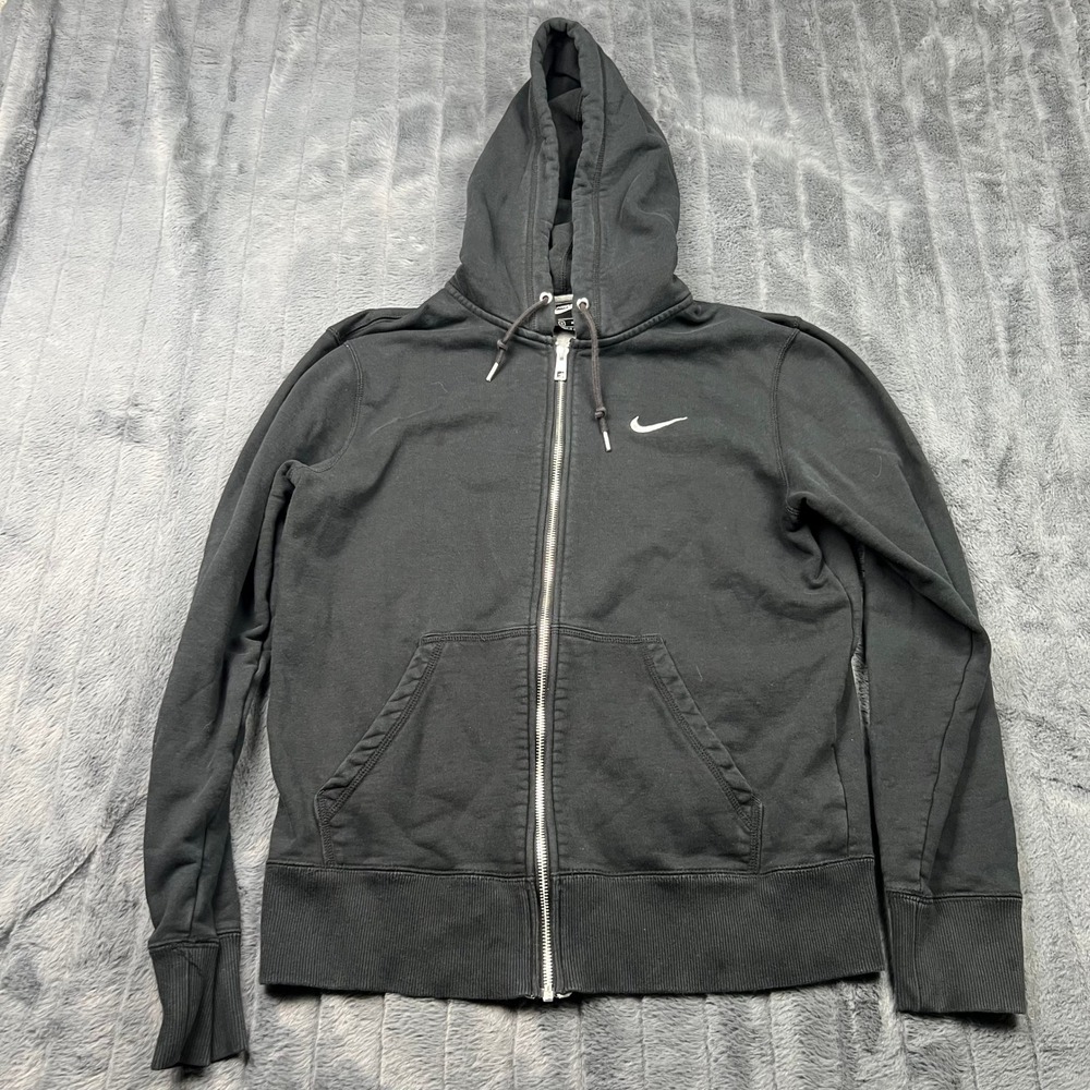 Nike Womens Full Zip Hoodie Black Cotton Swoosh Logo RN56323 Size Medium